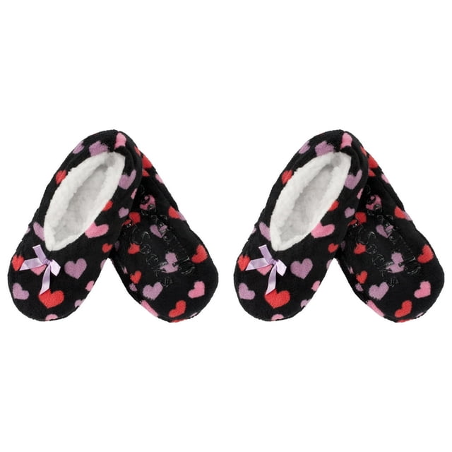 CHOK Women Soft Fuzzy Furry Home Non-Slip Slipper Socks Black Hearts Medium 2 Pairs