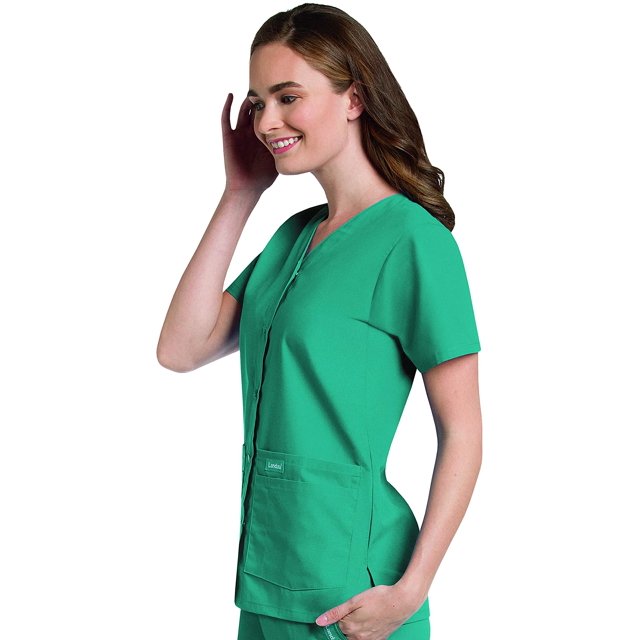 Landau Essentials Haut d'Uniforme à Boutons-Pression pour Femme, Coupe Classique Décontractée, Col en V, 4 Poches