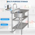 thumbnail image 4 of BeesClover Commercial Stainless Steel Utility Sink, Freestanding Single Bowl Laundry/Kitchen Sink with Pull-Down Hot & Cold Water Faucet, Built-In Wash Board, Open Shelf for Indoor and Outdoor Use, 4 of 8
