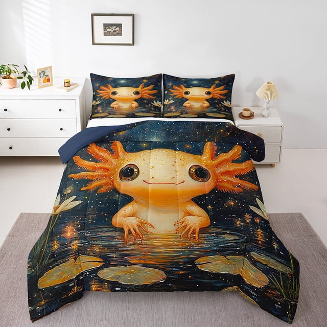 Erosebridal Girly Axolotl Bedding Queen Comforter Set for Kids, 3 Pieces, Reversible