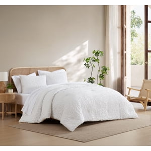 Refurbished C&C California Jacquard Comforter Set, Textured Floral Design, All-Season Lightweight Warmth, White, King, CCS6820522C