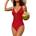 thumbnail image 1 of Charmo Women V Neck One Piece Swimsuits Tummy Control Runched Monokini Bathing Suits, 1 of 8