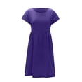 thumbnail image 4 of RKSTN Robes d'Été pour Femmes 2023 Décontractées en Coton et Lin Couleur Unie Longueur Genou Jupes Col Rond Manches Courtes Robe Midi avec Poches, 4 of 5