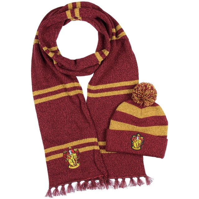 Harry Potter Hogwarts Houses Knit Scarf & Pom Beanie Set (Gryffindor)