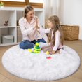 thumbnail image 4 of EVOIONOS White Round Hexagon Area Rug, 4x4 Feet, Soft Plush, Non-Slip, Comforts, Washable, 4 of 6
