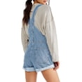 thumbnail image 3 of Honganda Salopette Courte en Denim pour Femmes, Bretelles Ajustables, Poche, Combishort, Short, Poignets Roulés, 3 of 4