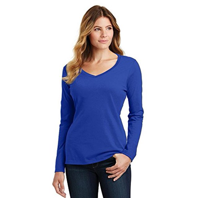 Port & Company 174 T-Shirt à Manches Longues pour Femmes, Favori des Fans, Col en V. LPC450VLS