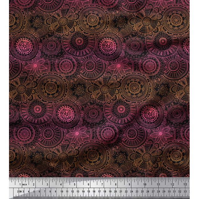 Soimoi Rayon Fabric Artistic Flower Mandala Decor Fabric Printed Yard 42 Inch Wide