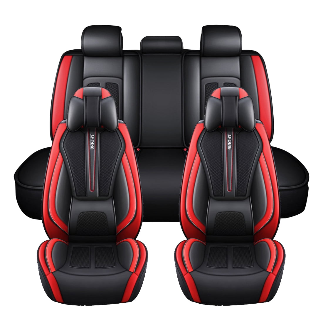 Maidao Car Seat Covers Leather Set Universal for SEAT for Exeo 2008-2013 5 Seats Waterproof Front Rear Cushion Protector Black and Red