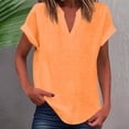 thumbnail image 2 of WEIYLL Women's T Shirts Summer Loose Fit V Neck Curved Hem Flowy Solid Orange Tops Sizes S, 2 of 5