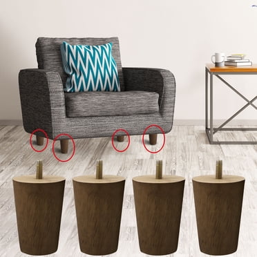 Uxcell Pieds de Meuble en Bois 4 Pcs, Pieds de Remplacement en Bois Dur pour Sofa Bricolage Couleur Noyer 3,94 Pouces
