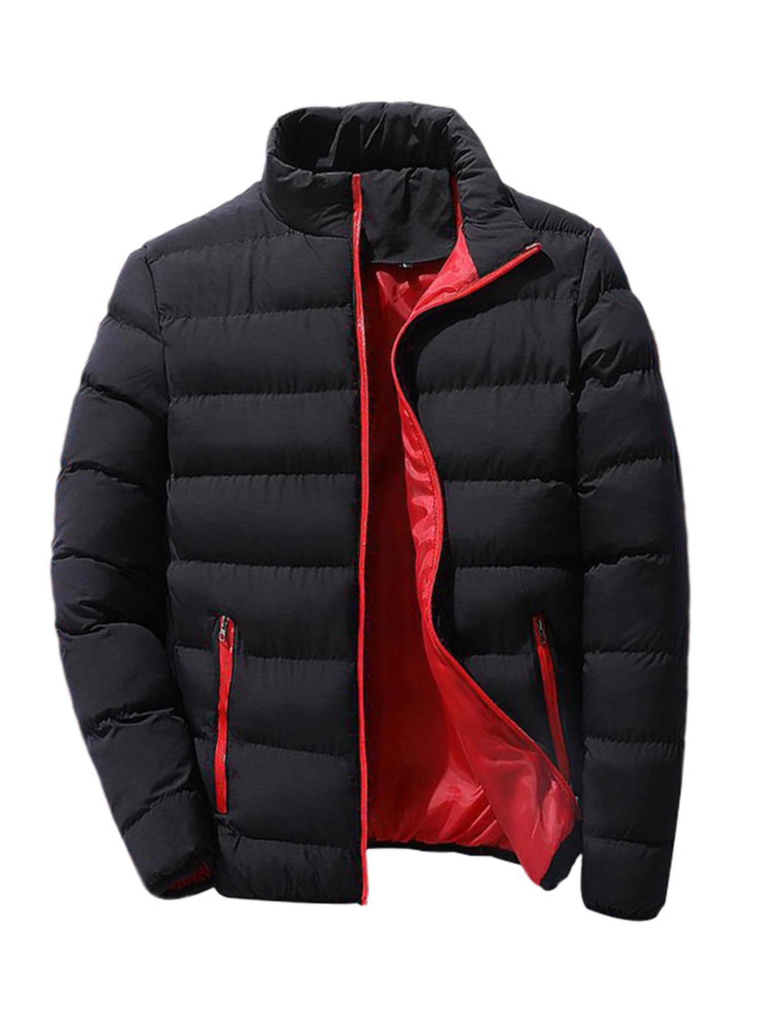 Innerwin Down Coats Color Block Men Winter Warm Jacket Work Stand Collar Business Coat Black Red 2XL