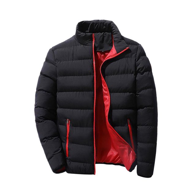 Innerwin Down Coats Color Block Men Winter Warm Jacket Work Stand Collar Business Coat Black Red 2XL