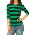 thumbnail image 2 of INSPIRE CHIC T-Shirt à Rayures Ajusté à Encolure Bateau à Manches Mi-Longues pour Femmes Vert Foncé m, 2 of 6