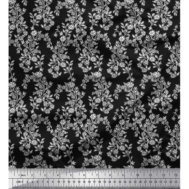 Soimoi Tissu Satin Modal Feuilles & Floral Imprimé au Mètre 42 Pouces de Large