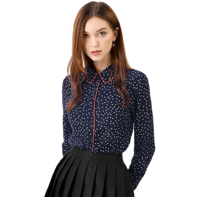 INSPIRE CHIC Women's Printed Long Sleeve Piped Button Down Shirt
