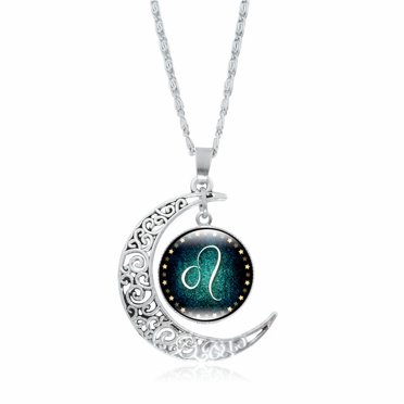 XZNGL Colliers pour Femmes Collier Lune Mode Femmes Douze Constellations Breloque Dôme en Verre Pendentif Lune Collier
