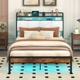 thumbnail image 4 of Gymax Full Size Bed Frame w/LED Light & Charging Station Heavy Duty Metal Platform Bed, 4 of 9