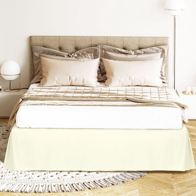 PiccoCasa Bed Skirt Double Brushed Microfiber with Dust Ruffle, Queen Cream