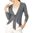 thumbnail image 1 of INSPIRE CHIC Women's Tie Front Long Sleeve Ruffled Hem Open Front Knit Cardigan S Grey, 1 of 8
