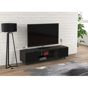 Tv Stand - 60"L Grey wood / Two Side doors & Two shelves
