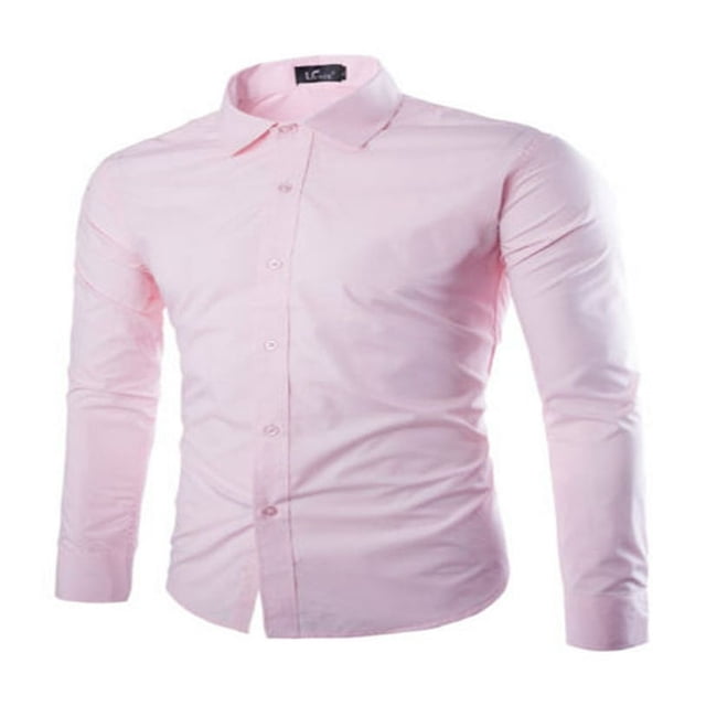 Men‘s Slim Fit Shirt Long Sleeve Button Down Tops Solid Color Casual Business Work Shirts