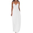 thumbnail image 1 of Pompotops Robes d'Été pour Femmes Décontractées Boho Couleur Unie à Bretelles Anneau Plage Longue Robe Maxi avec Poches, 1 of 7