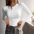 thumbnail image 2 of Yuyuzo Chemises à Manches Longues pour Femmes Col Rond Boutons Couleur Unie Ajustée Basique pour Sortir, 2 of 7