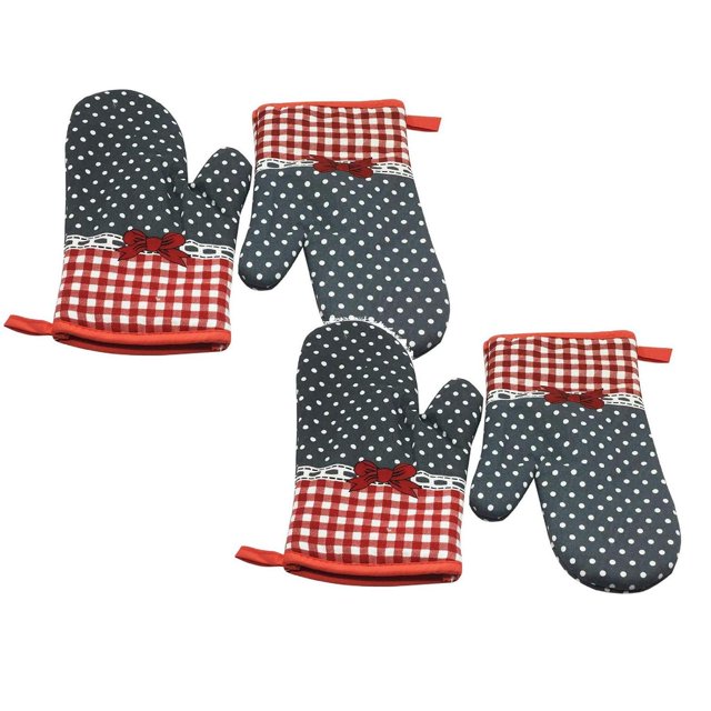 Oleegame 2PC Kitchen Cooking Cotton Microwave Oven Gloves Mitts Pot Pad Heat Protected Beige