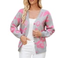 thumbnail image 1 of WRKEKC Women's V-Neck Cardigan Patterned Knit Single Button Front Long Sleeve Open Front Cozy Sweater for Fall Winter Lounge Wear Gray S, 1 of 6