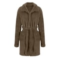 thumbnail image 3 of Peignoir Court Duveteux pour Femmes, Peignoir de Bain Ceinturé en Molleton Doux avec Poches, Automne Hiver, Chaud, Robe de Nuit Spa, Café m, 3 of 5