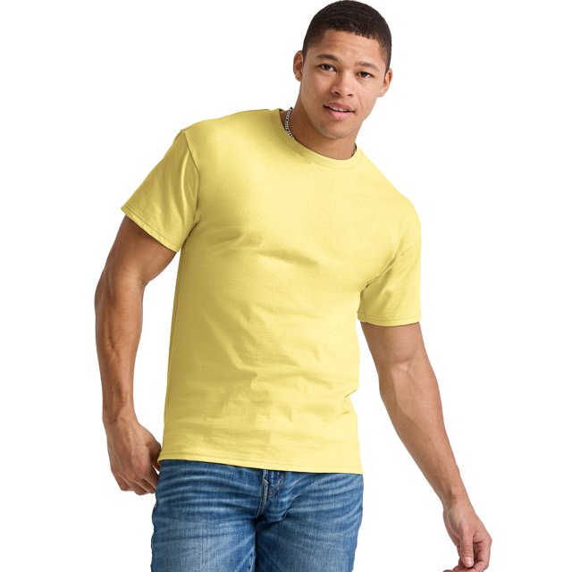Hanes T-Shirt en Coton à Manches Courtes pour Hommes, 3TG, Jaune