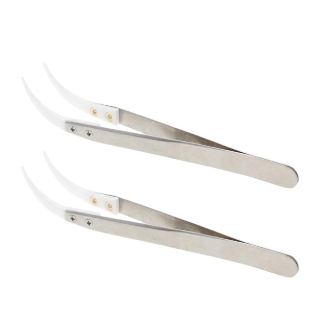 Utoolmart Precision Ceramic Tweezers Non-Conductive Heat Resistant Anti-Static Curved Tweezers Silver Tone White for Pinching Coils While Firing 2 pcs