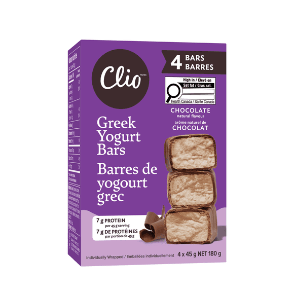 Clio Chocolate Greek Yogurt Bar in Chocolatey Coating, 45g, 4 Ct
