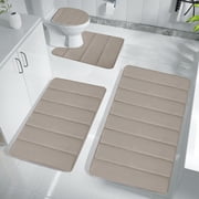 Wuztai Foam Bath Mat 4 Set, Ultra Soft Thick Bathroom Rugs, Non-Slip Absorbent Toilet Mats for Shower Tub Floor Machine Washable