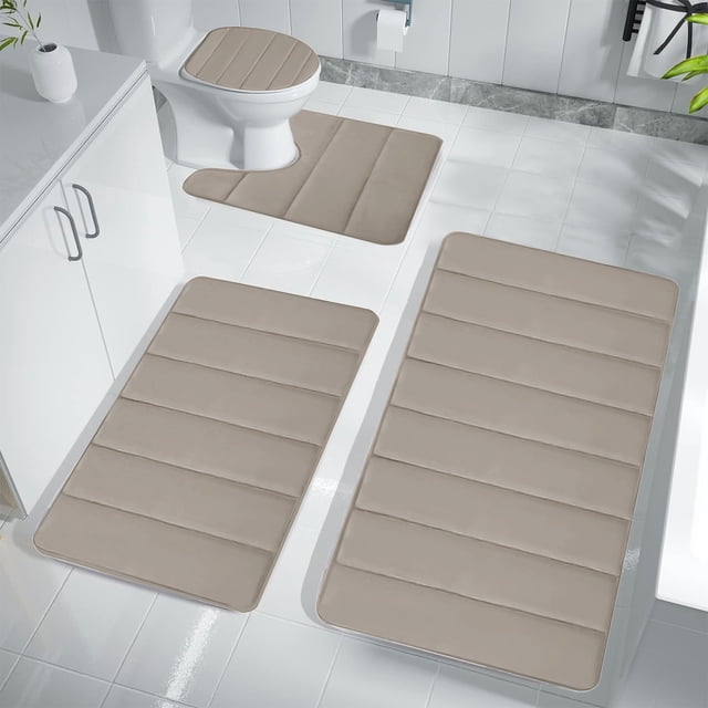 RXIRUCGD Foam Bath Mat 4 Set Bathroom Rugs For 4 Pcs Toilet Mats Universal Soft Comfortable Water Absorption Non-Slip Thick Machine Washable Easier To Dry Dark
