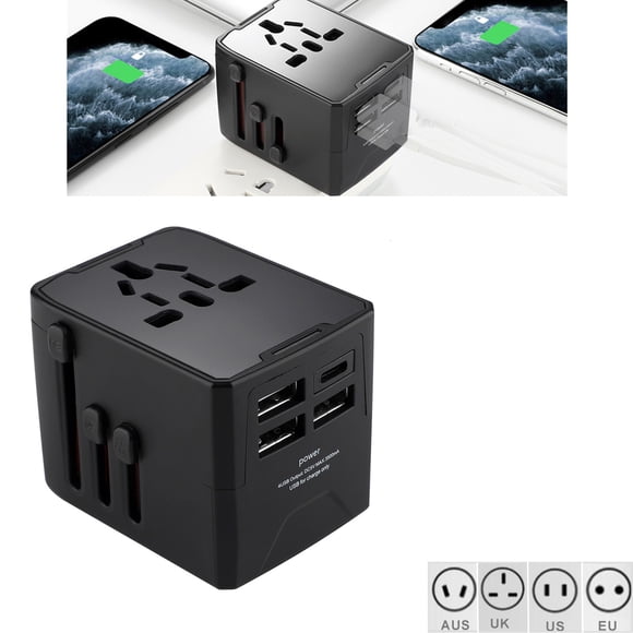TopLLC Universal Travel Adapter One International Wall Charger AC Plug Adaptor With 3.5A Smart Power And Type-C For USA EU UK AUS on Clearance