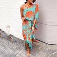 thumbnail image 1 of TMOYZQ 50 % de Rabais Été! Robe Longue Maxi à une Épaule pour Femmes, Ourlet Fendu, Imprimé Floral, Manches Courtes Évasées, Coupe Ample Froncée, Robe de Cocktail, Robe de Soirée, Robes d'Invitée de Mariage, 1 of 5