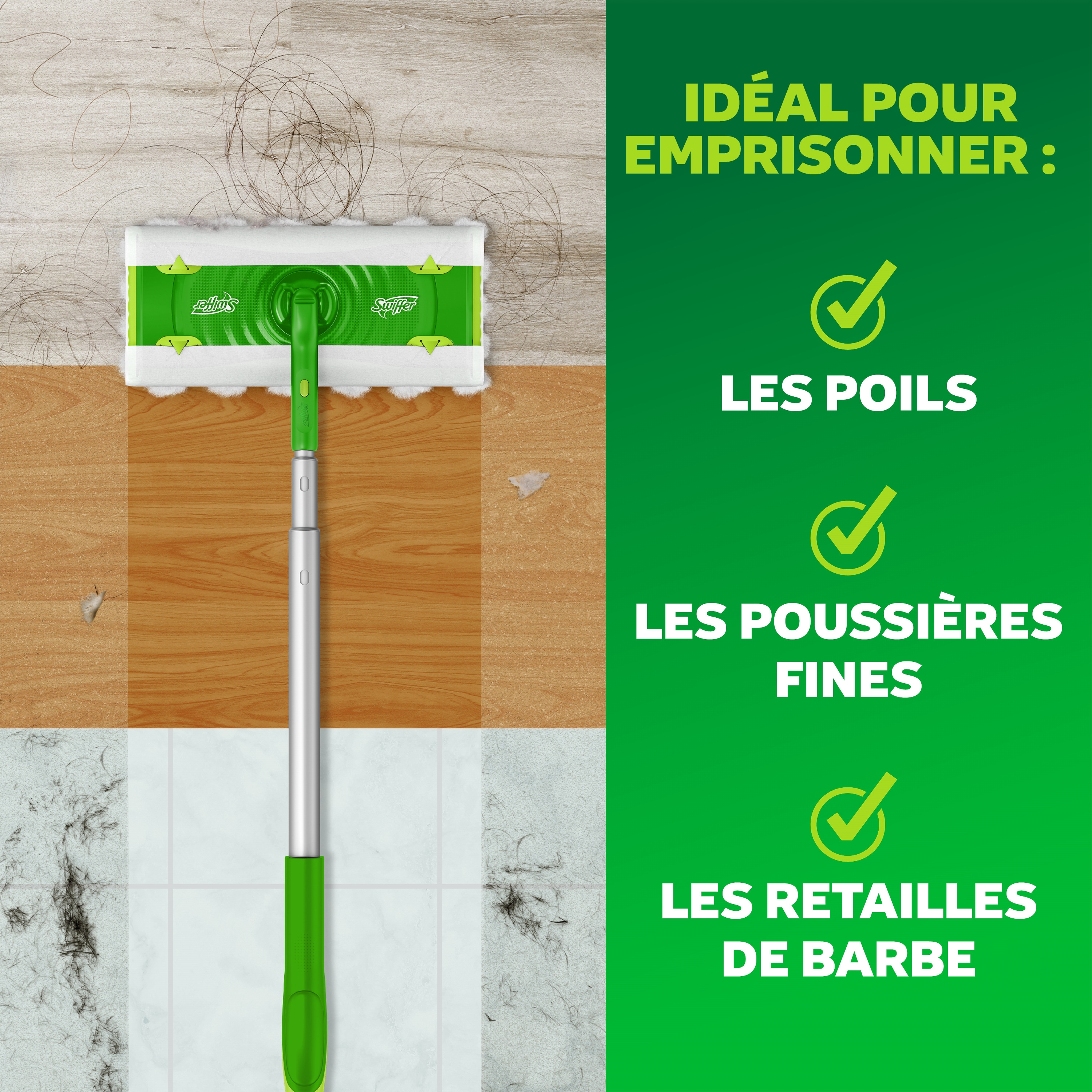 Swiffer Hair Magnet Pro Starter Kit with Collapsible Pole, 6 Hair Magnet Dry Cloths, 2 Bonus Mop & Go Wet Cloths