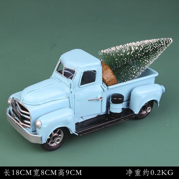 1 Set of Vintage Truck Decor Farmhouse Metal Pickup Model Christmas Truck with Xmas Tree