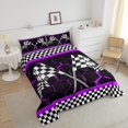 thumbnail image 4 of Erosebridal Sport Racing Checkered Bedding Full Comforter Set, Purple Down Comforter, Chic Honeycomb Decor, Lightweight, 4 of 8