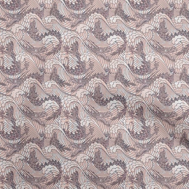 oneOone Polyester Spandex Dusty Brown Fabric Asian Japanese Wave Craft Projects Decor Fabric Printed By The Yard 56 Inch Wide