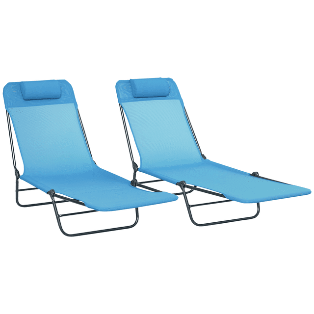 Outsunny Chaises Longues Inclinables Pliantes 2 Pcs - Ensemble de 2, Bleu