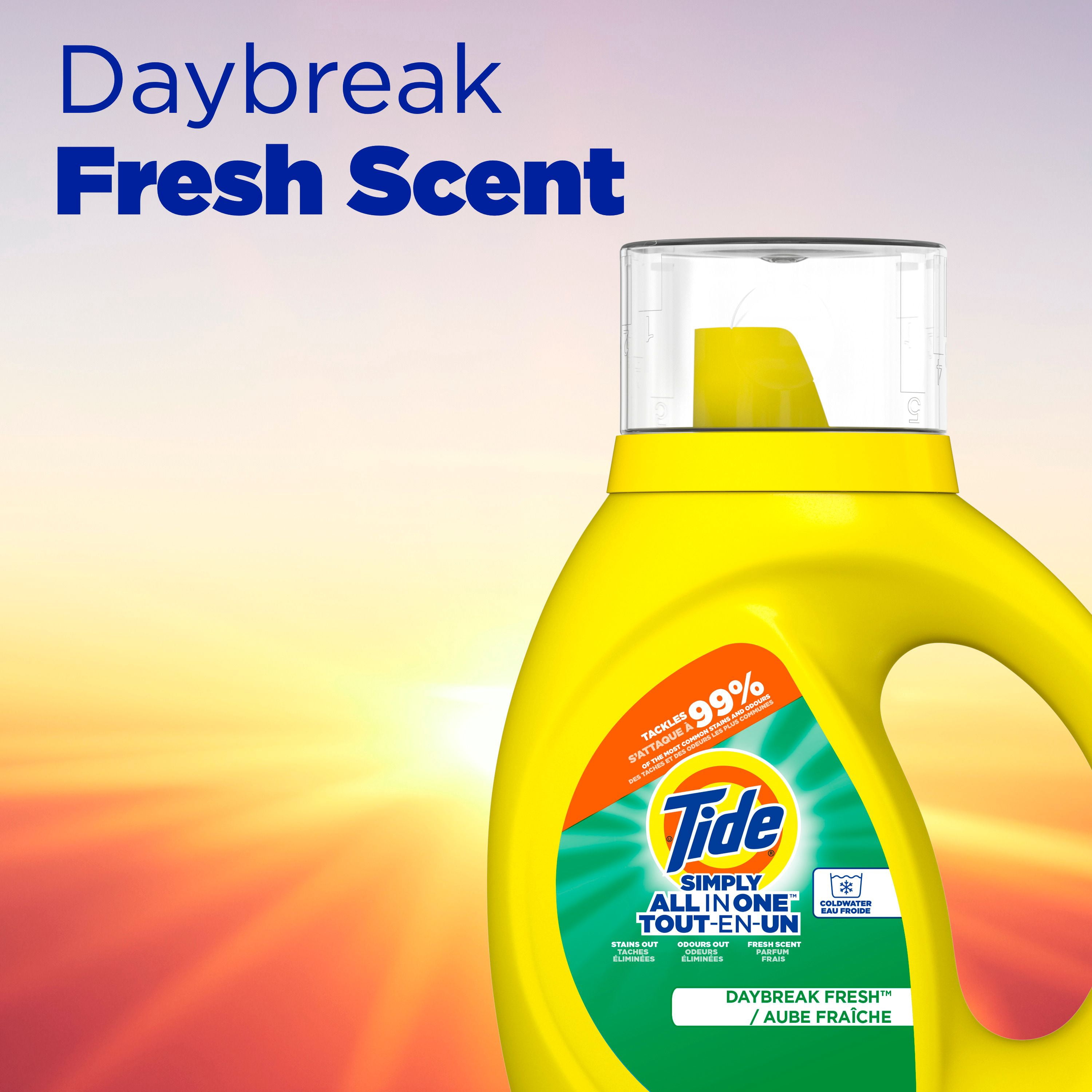 Tide Simply Détergent à Lessive Liquide Tout en un, Parfum Aube Fraîche, 946 ml, 24 Brassées
