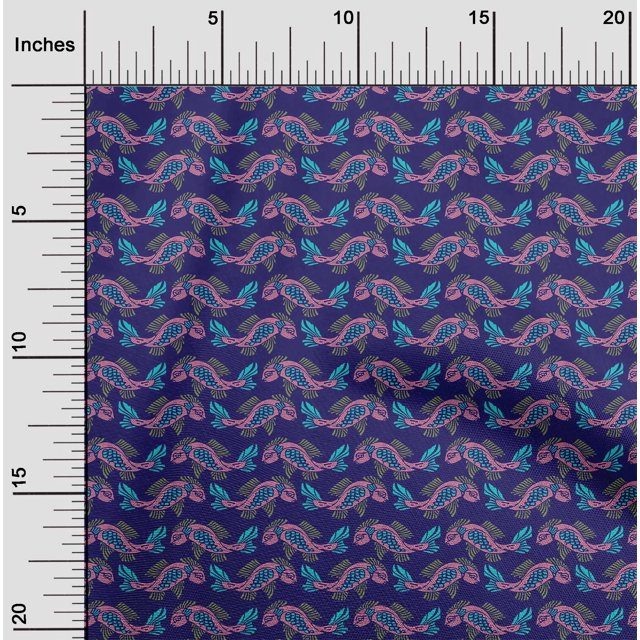 oneOone Tissu Popeline de Coton Imprimé Bloc de Poisson 1 Yard 56 Pouces de Large