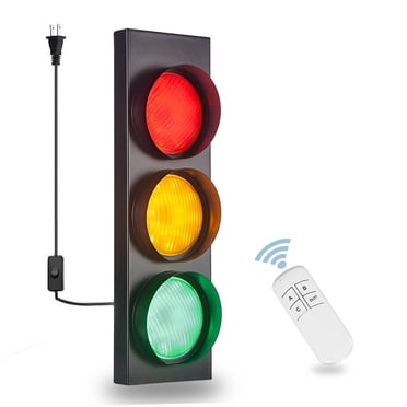 PANLAVIE Traffic Light Wall Lamp Remote Control Retro Kids Bedroom Stop Light, Plug in Industrial LED Wall Sconce, Vintage Fun Signal Light for Home Office Bar Garage Car Room Decor Christmas