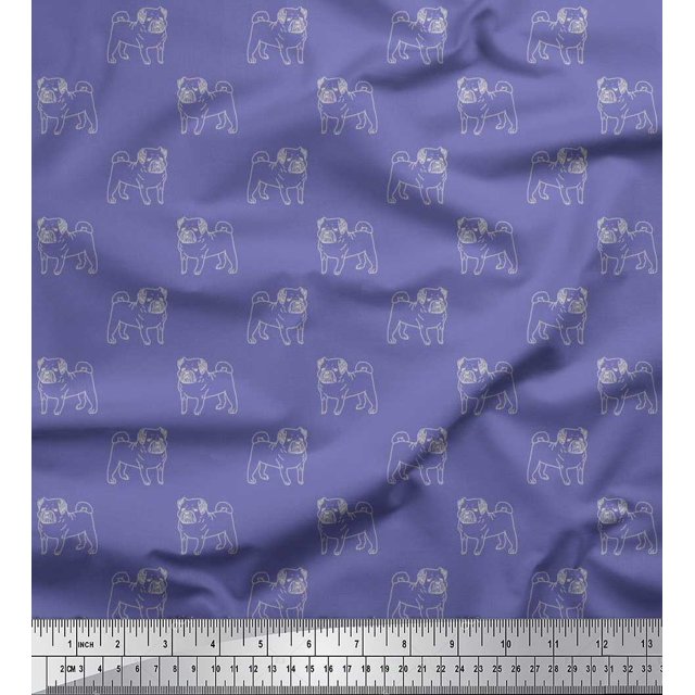 Soimoi Polyester Crepe Fabric Pug Dog Print Fabric by The Yard 42 Inch Wide