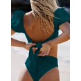 thumbnail image 3 of Womens Cute Solid Bubble Sleeves High Waisted Two Piece Bikini Swimsuit,Green,L, 3 of 4