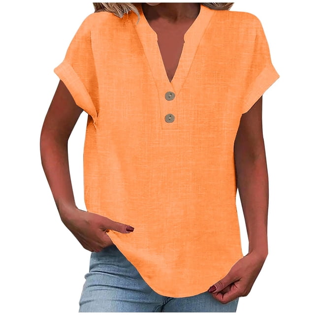 Hot Sale!! Mode Décontractée pour Femmes Col en V Boutonné Manches Courtes T-Shirt