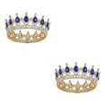 thumbnail image 3 of ZheElen Alloy Durable And Non-deforming Rhinestone For Wedding Or Cosplay Family Wedding Hair Crown Gold  + sapphire 2Set, 3 of 6